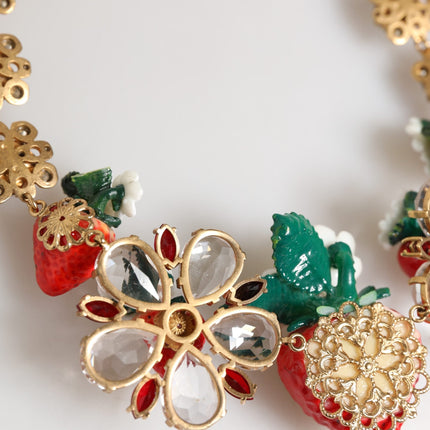 Dolce & Gabbana Gold Brass FRUIT Pendants Flowers Crystal Logo Necklace