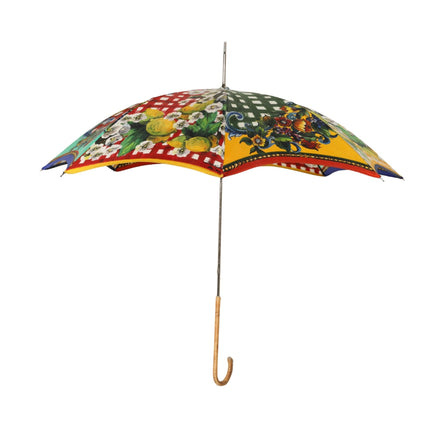 Dolce & Gabbana Multicolor Carretto Siciliano Print Collapsible Umbrella