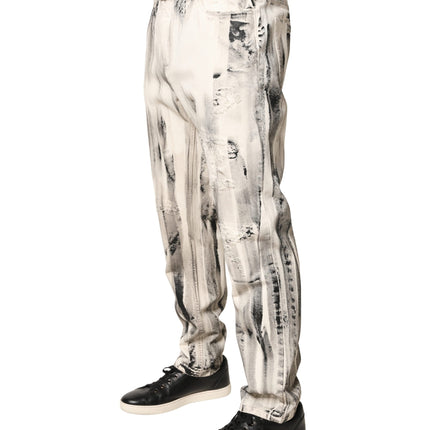 Dolce & Gabbana White Distressed Paint Print LooseDenim Jeans