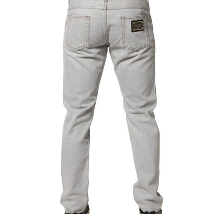 Dolce & Gabbana Light Gray Ripped Cotton Regular Denim Jeans