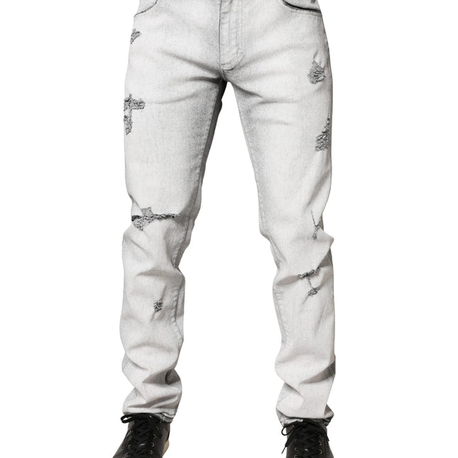 Dolce & Gabbana Light Gray Distressed Skinny Men Denim Jeans