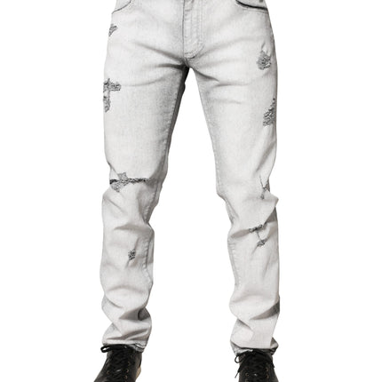 Dolce & Gabbana Light Gray Distressed Skinny Men Denim Jeans