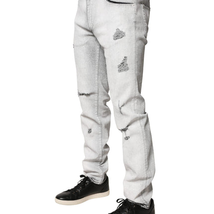 Dolce & Gabbana Light Gray Distressed Skinny Men Denim Jeans