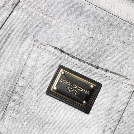 Dolce & Gabbana Light Gray Distressed Skinny Men Denim Jeans