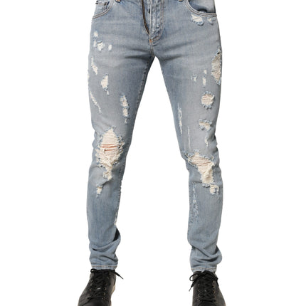 Dolce & Gabbana Light Blue Distressed Skinny Men Denim Jeans