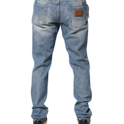 Dolce & Gabbana Blue Tattered Slim Fit Men Cotton Denim Jeans