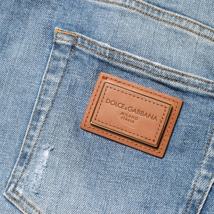 Dolce & Gabbana Blue Tattered Slim Fit Men Cotton Denim Jeans