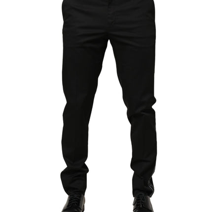 Dolce & Gabbana Black Cotton Skinny Men Dress Trouser Pants