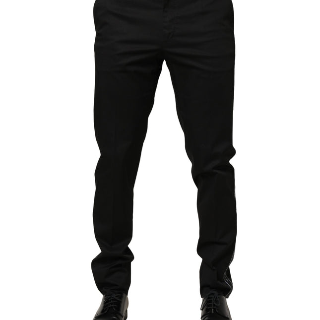 Dolce & Gabbana Black Cotton Skinny Men Dress Trouser Pants