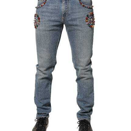 Dolce & Gabbana Blue Embellished Loose Cotton Men Denim Jeans