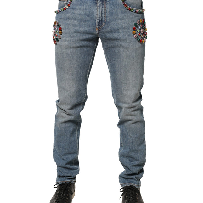 Dolce & Gabbana Blue Embellished Loose Cotton Men Denim Jeans