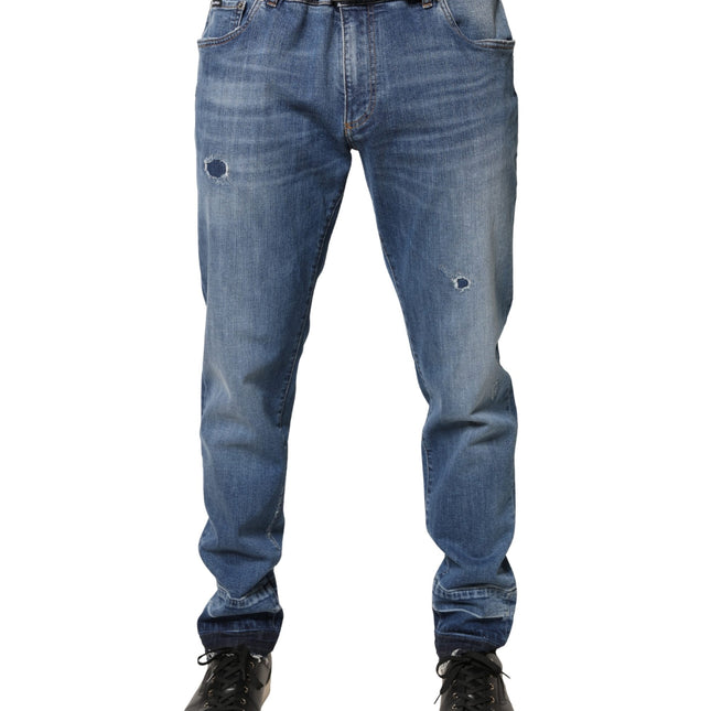 Dolce & Gabbana Blue Tattered Skinny Cotton Denim Jeans