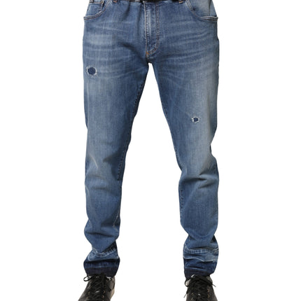 Dolce & Gabbana Blue Tattered Skinny Cotton Denim Jeans