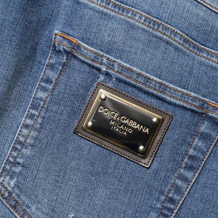 Dolce & Gabbana Blue Tattered Skinny Cotton Denim Jeans