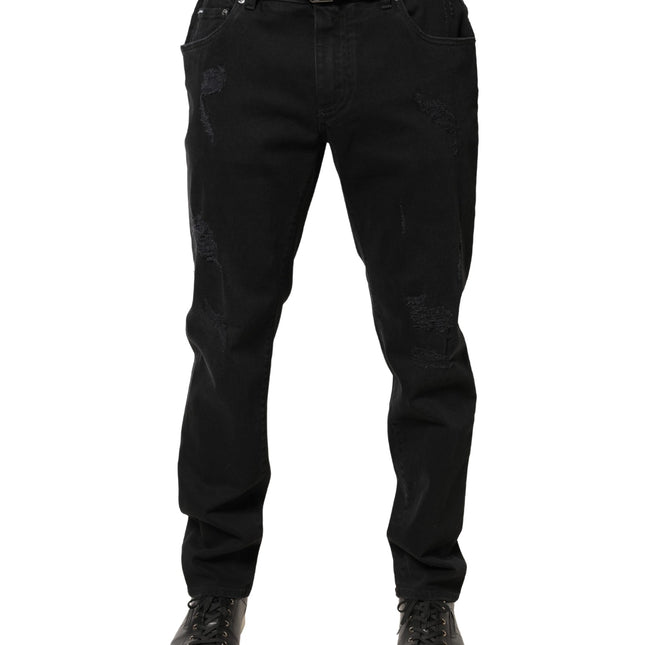 Dolce & Gabbana Black Tattered Skinny Cotton Denim Jeans