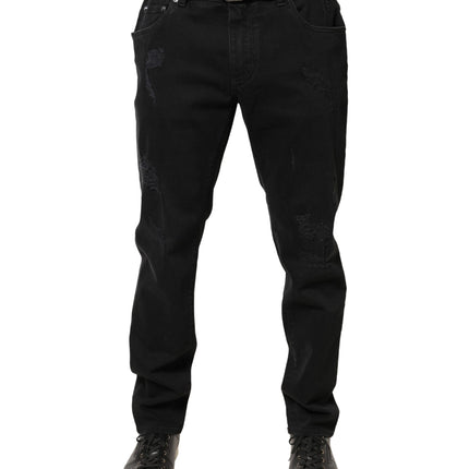 Dolce & Gabbana Black Tattered Skinny Cotton Denim Jeans