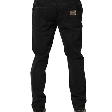 Dolce & Gabbana Black Tattered Skinny Cotton Denim Jeans