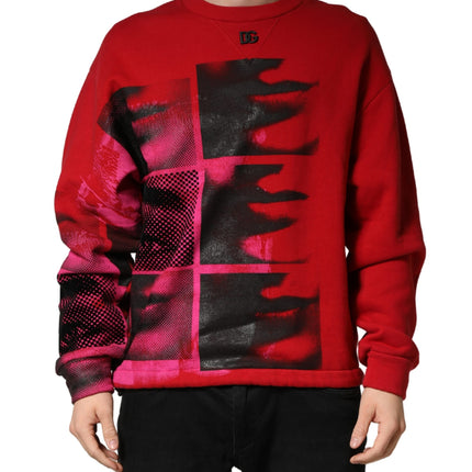 Dolce & Gabbana Red Graphic Crew Neck Men Sweatshirt Sweater