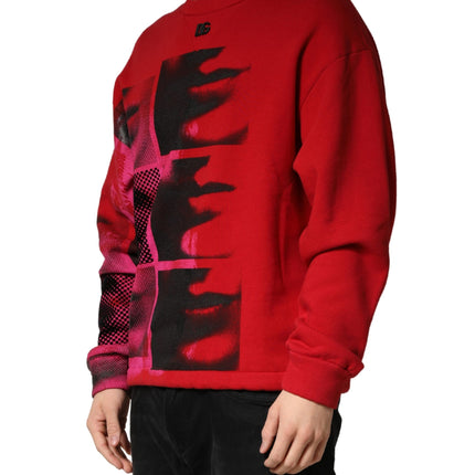 Dolce & Gabbana Red Graphic Crew Neck Men Sweatshirt Sweater