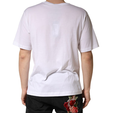 Dolce & Gabbana White Cotton Plain V-Neck Men Shirt T-shirt