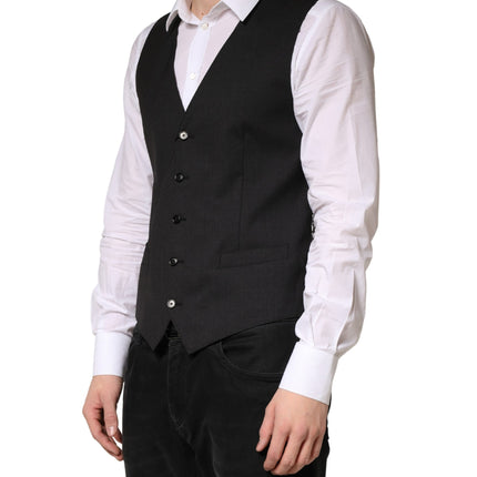 Dolce & Gabbana Black Wool Dress Men Formal Waistcoat Vest