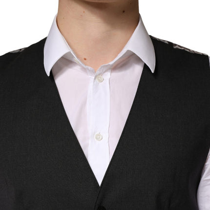 Dolce & Gabbana Black Wool Dress Men Formal Waistcoat Vest