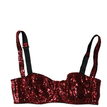 Dolce & Gabbana Red Sequined Nylon Balconnet Bra Underwear