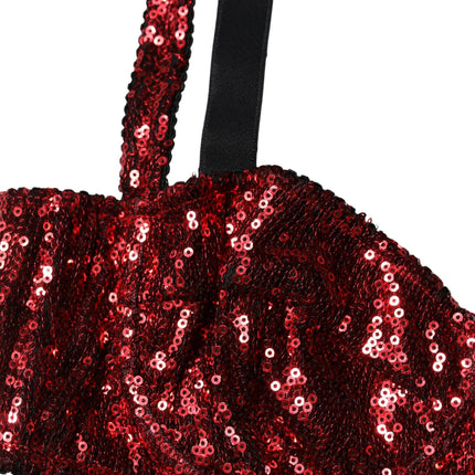 Dolce & Gabbana Red Sequined Nylon Balconnet Bra Underwear