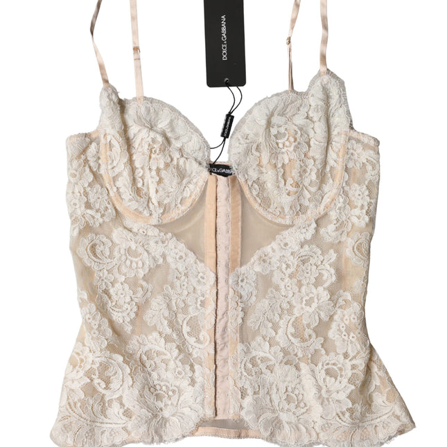 Dolce & Gabbana Beige Floral Lace Corset Lingerie Underwear