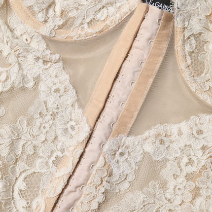 Dolce & Gabbana Beige Floral Lace Corset Lingerie Underwear