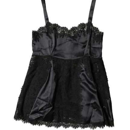 Dolce & Gabbana Black Silk Lace Trim Lingerie Top Underwear