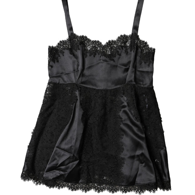Dolce & Gabbana Black Silk Lace Trim Lingerie Top Underwear