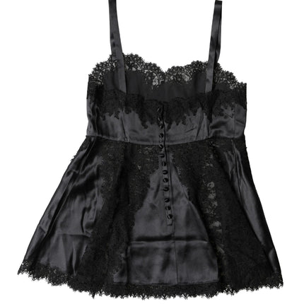 Dolce & Gabbana Black Silk Lace Trim Lingerie Top Underwear
