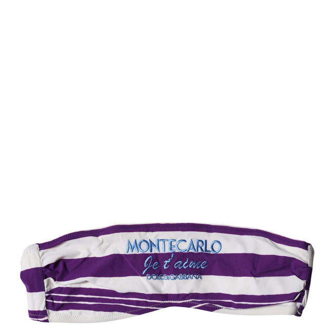 Dolce & Gabbana Purple White Stripes Nylon Bandeau Swimwear