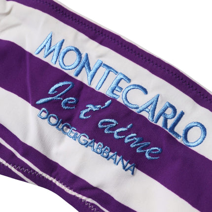 Dolce & Gabbana Purple White Stripes Nylon Bandeau Swimwear