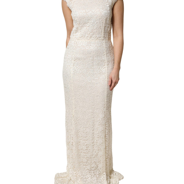 Dolce & Gabbana White Lace Viscose Sheath Long Gown Dress
