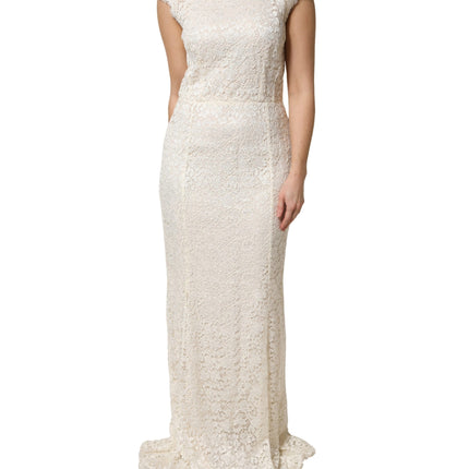 Dolce & Gabbana White Lace Viscose Sheath Long Gown Dress