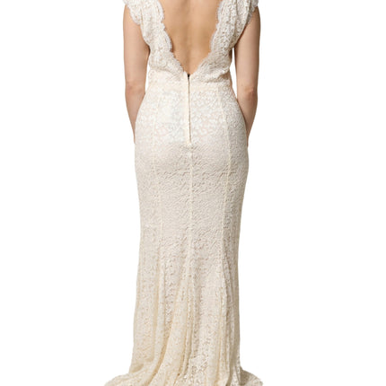 Dolce & Gabbana White Lace Viscose Sheath Long Gown Dress
