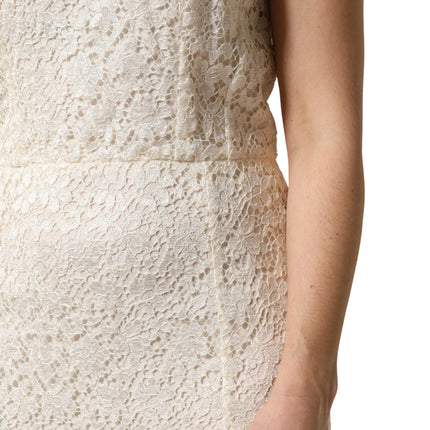 Dolce & Gabbana White Lace Viscose Sheath Long Gown Dress
