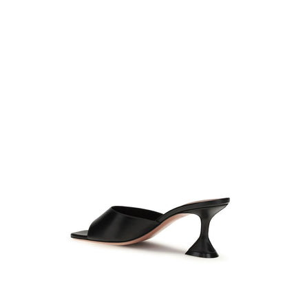 Amina Muaddi Black Calf Leather Bos Taurus Stiletto Heel Sandals