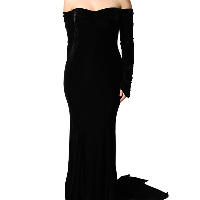 Dolce & Gabbana Black Off Shoulder Bodycon Long Gown Dress