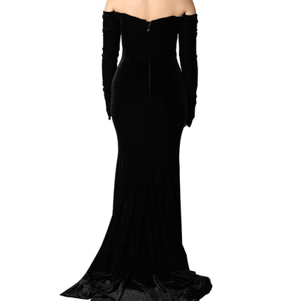Dolce & Gabbana Black Off Shoulder Bodycon Long Gown Dress