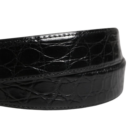 Dolce & Gabbana Men Black Exotic Leather Logo Buckle Belt