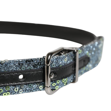 Dolce & Gabbana Men Multicolor Sequin Silver Metal Buckle Belt