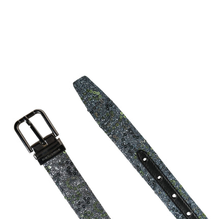 Dolce & Gabbana Men Multicolor Sequin Silver Metal Buckle Belt