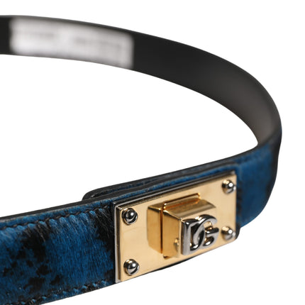 Dolce & Gabbana Men Blue Calf Leather Logo Metal Buckle Belt