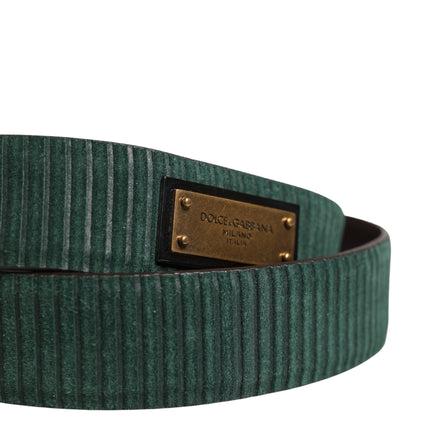 Dolce & Gabbana Men Green Velvet Leather Metal Buckle Belt