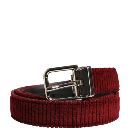 Dolce & Gabbana Men Red Velvet Leather Metal Buckle Belt