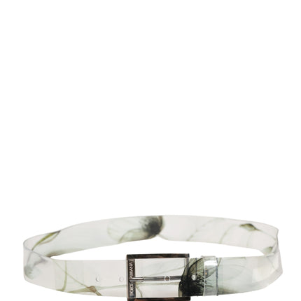 Dolce & Gabbana Men White Floral PVC Silver Metal Buckle Belt