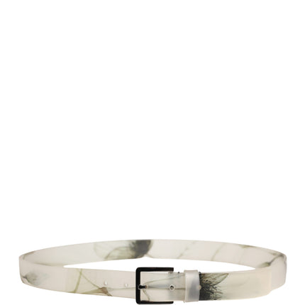 Dolce & Gabbana Men White Floral PVC Silver Metal Buckle Belt